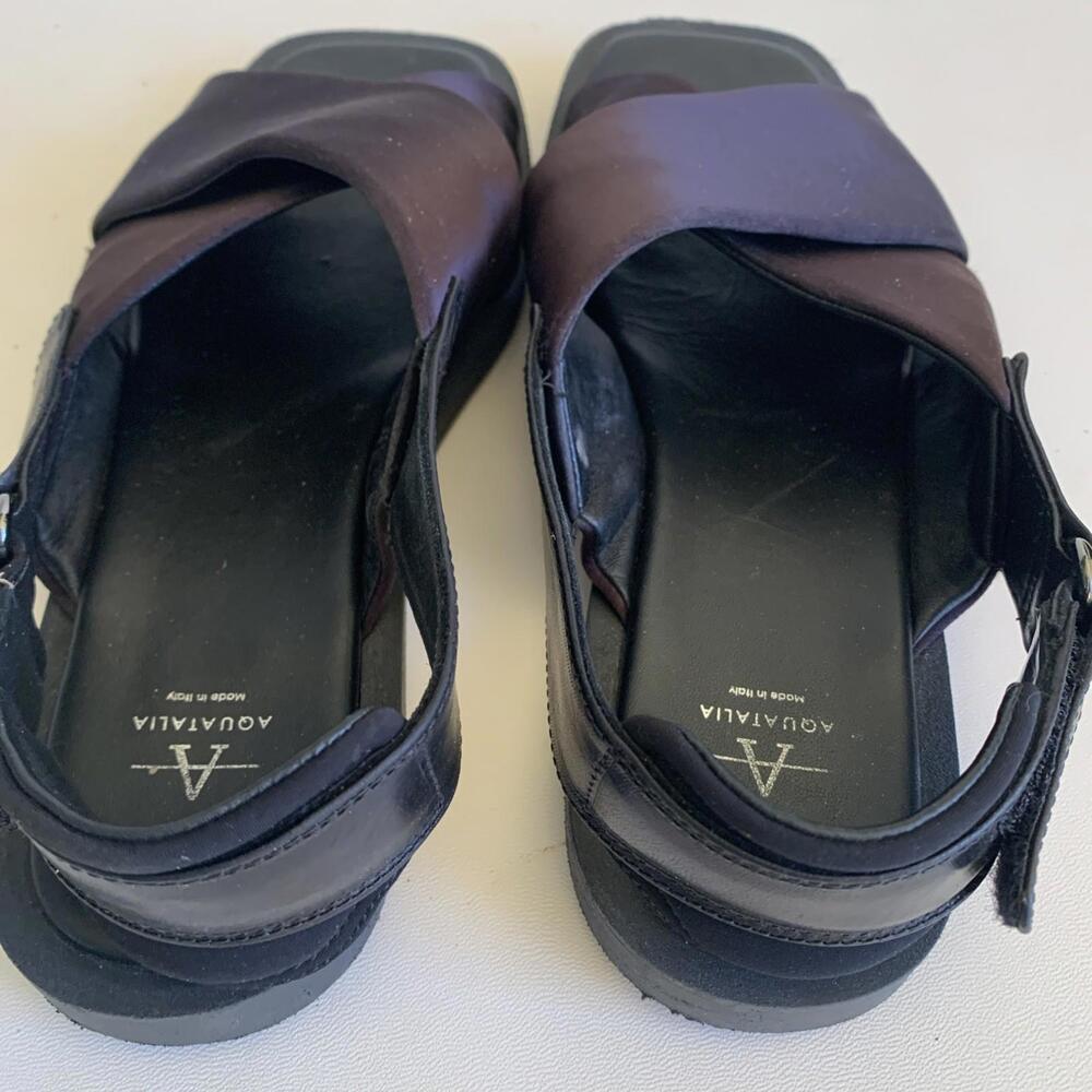 Aquatalia Jolessa Slingback Sandals Flats Purple Satin & Leather -Sz 9 - Picture 7 of 8